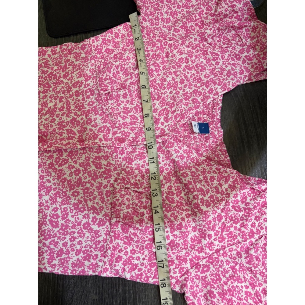 Ditzy Floral Midi Dress Pink White Button Down Front Smocked Back Boho Cottage - Picture 11 of 12